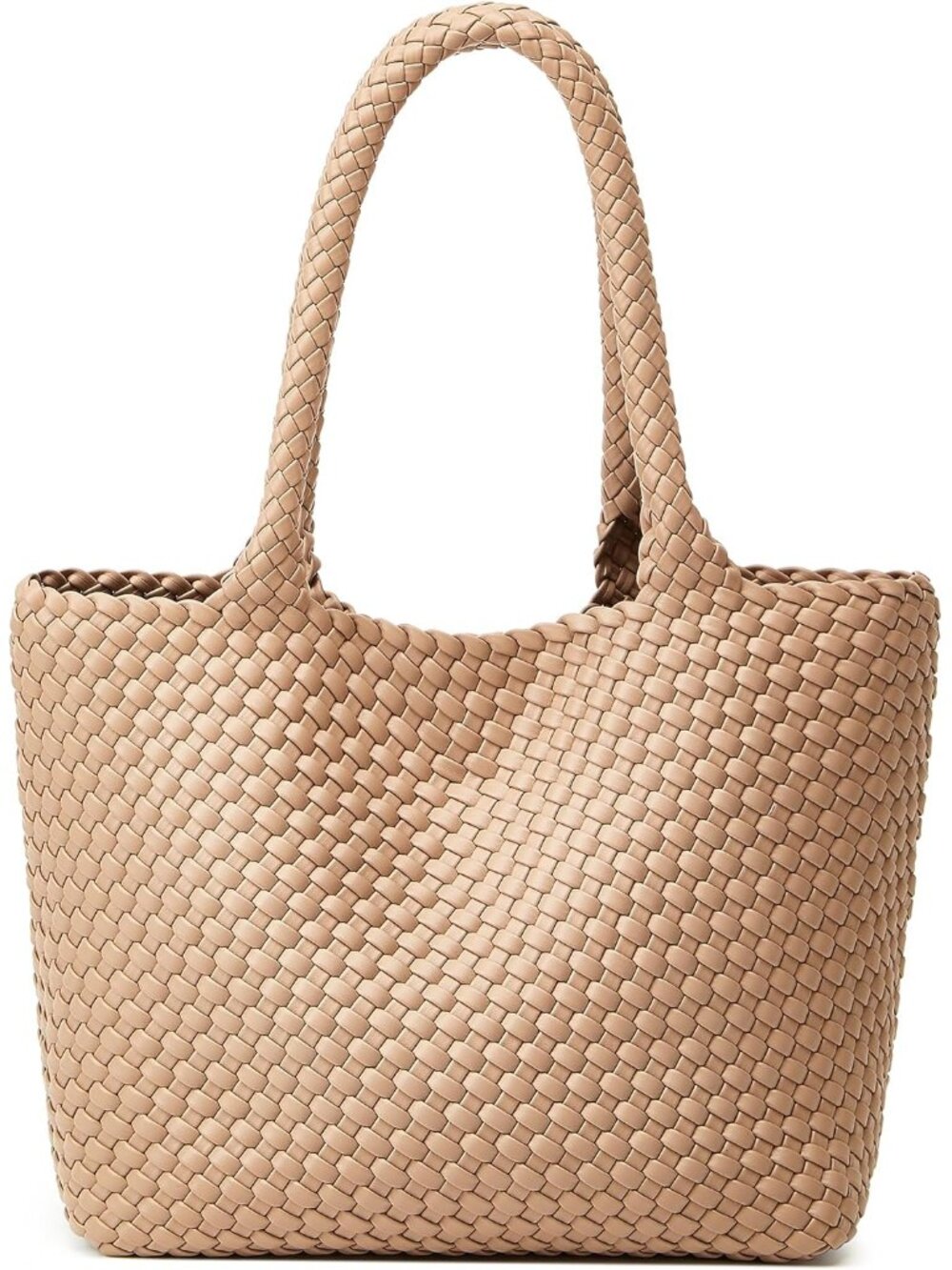 Woven Tote Bag for Women: Vegan Leather Purse with 1 Zipper Clutch - Handwoven T